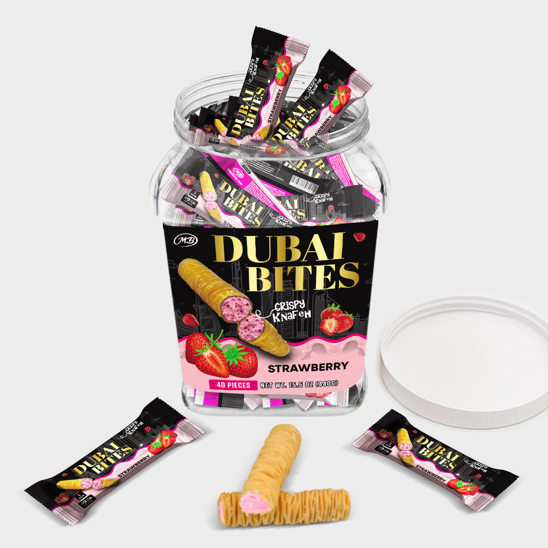 Dubai Bites with Strawberry Cream Crispy Khunafa Kataifi