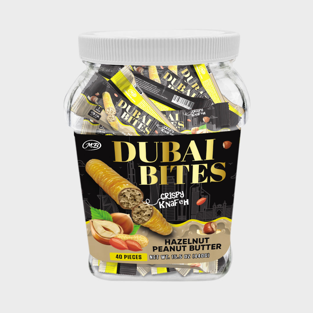 Dubai Bites with Hazelnut Chocolate Peanut Butter Cream Crispy Khunafa Kataifi